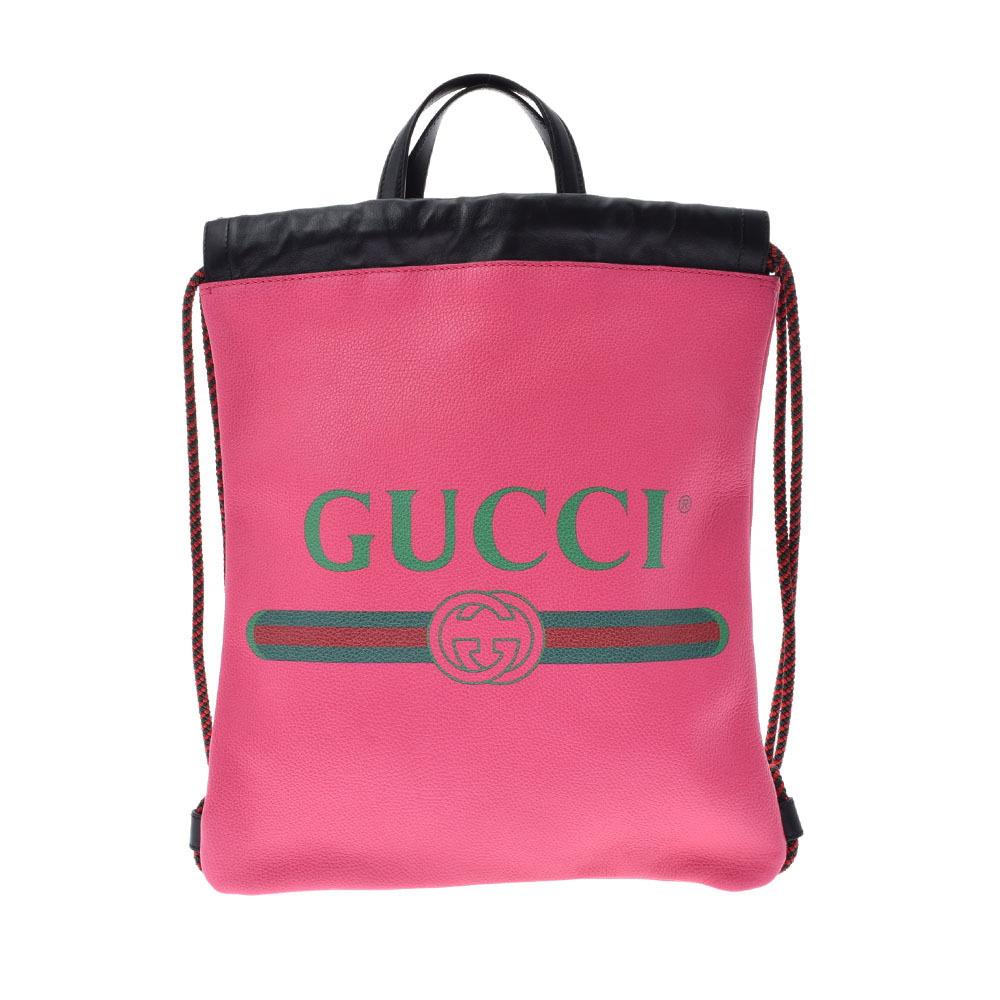 GUCCI Drawstring Backpack Pink Leather Daypack